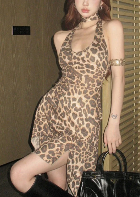 Sexy Leopard Halter Asymmetrical Design Dress Summer EE1018 Boho unclassified dresses