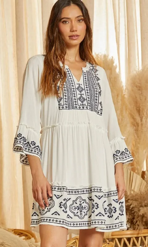 Ivory + Navy Embroidered Dress Beach unclassified dresses