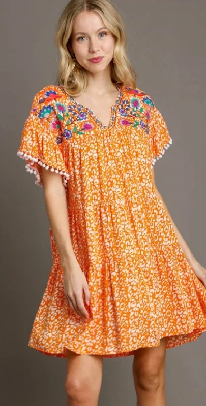 Tangerine Dottie Embroidered Pom Dress Lightweight unclassified dresses