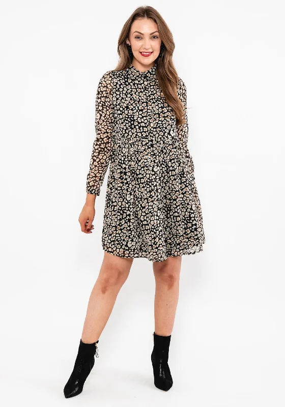 Seventy1 Leopard Print Mini Shirt Dress, Black Multi A-line Denim Skirt