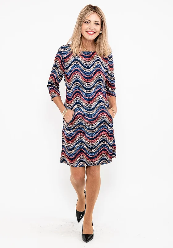 Seventy1 Metallic Pattern Knit Mini Dress, Navy Multi A-line Denim Skirt