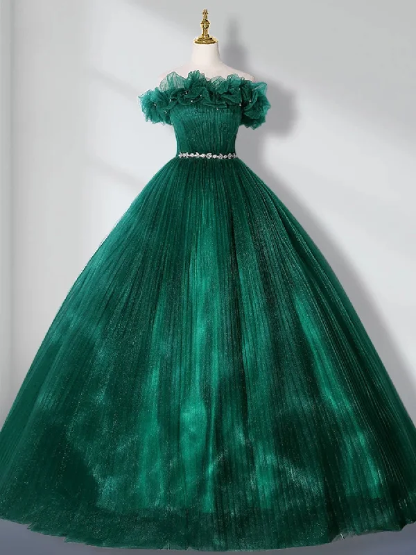 Green Off Shoulder Tulle Long Quinceanera Dresses Stylish Maxi Skirt