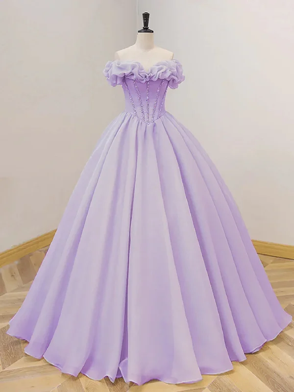 Lavender A-Line Off Shoulder Long Prom Dresses Purple Dress High-Waisted Maxi Skirt