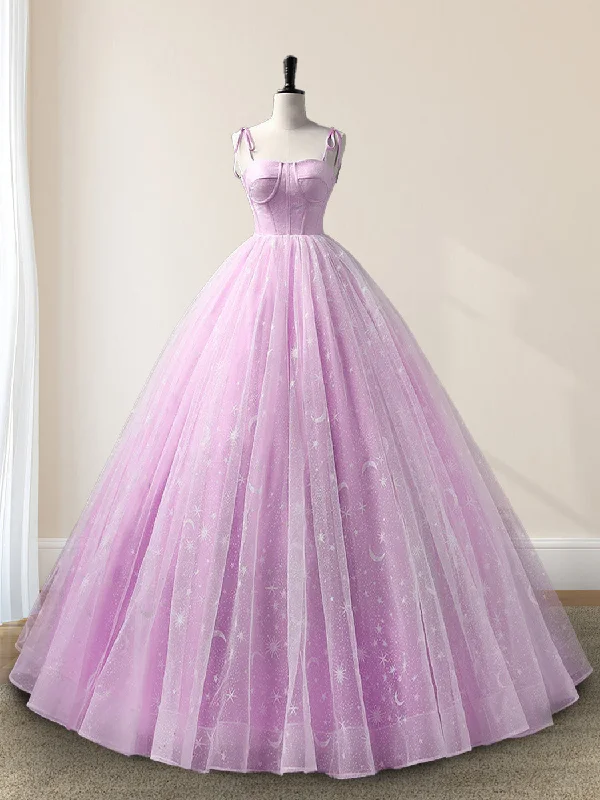 Lilac A-Line Tulle Long Sleeveless Quinceanera Dresses Flowy Maxi Skirt