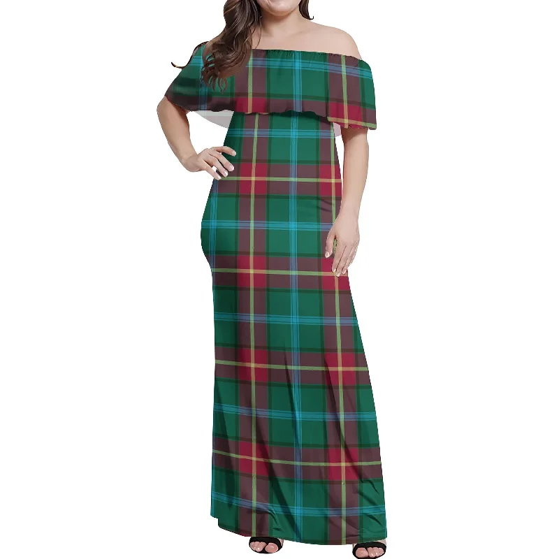 Manitoba Province Canada Tartan Off Shoulder Long Dress Maxi Skirt Trend