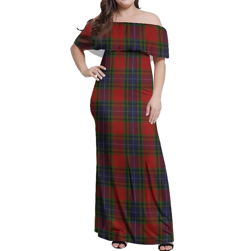 Manson Tartan Off Shoulder Long Dress Maxi Skirt Trendy