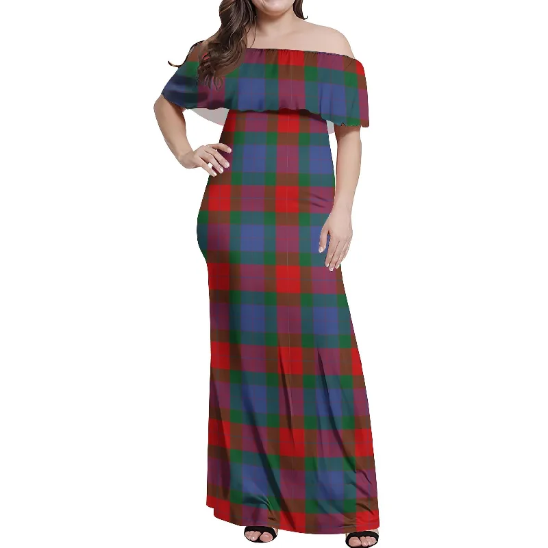 Mar Tartan Off Shoulder Long Dress Full Maxi Skirt