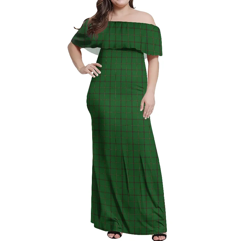 Mar Tribe Tartan Off Shoulder Long Dress Sexy Long Skirt