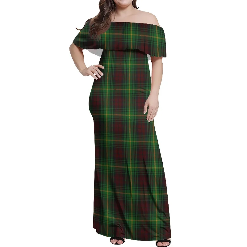 Martin Tartan Off Shoulder Long Dress Summer Maxi Skirt