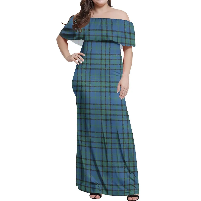 Matheson Hunting Ancient Tartan Off Shoulder Long Dress Plaid Maxi Skirt