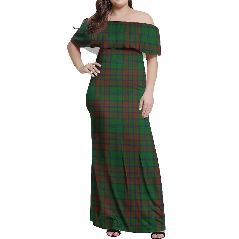 Matheson Hunting Highland Tartan Off Shoulder Long Dress Long Floral Skirt