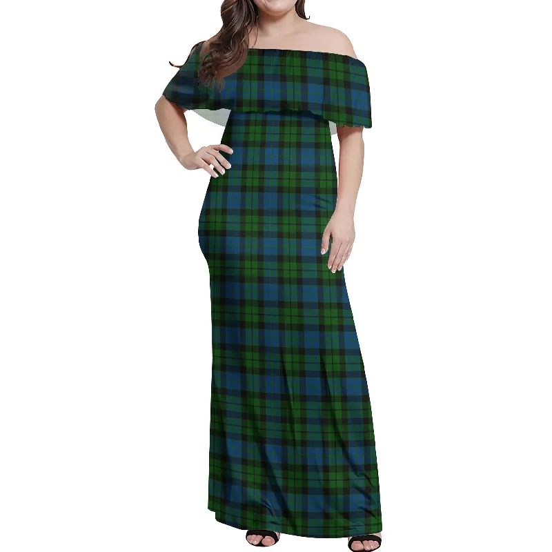 McCoy Tartan Off Shoulder Long Dress Ruffle Long Maxi