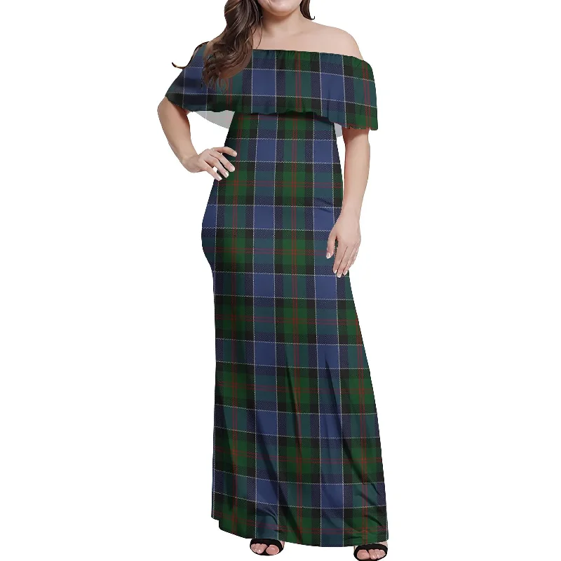 McFadzen #01 Tartan Off Shoulder Long Dress Boho Maxi Skirt