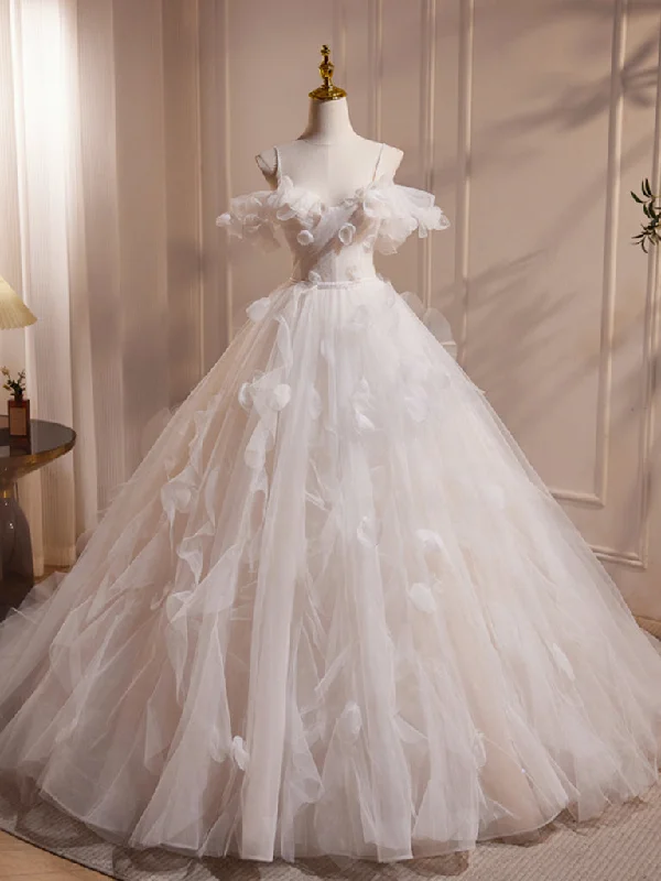 Quinceanera Dress A-Line Off Shoulder White Long Prom Dress White Long Tulle Sweet Dress Cozy Maxi Skirt