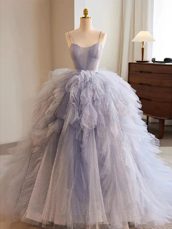 Quinceanera Dress Blue Tulle Long Prom Gown Blue Tulle Long Sweet Dress Formal Maxi Skirt