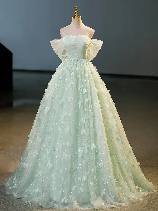 Quinceanera Dress Green Tulle A-Line Lace Long Prom Dress Green Lace Long Sweet Dress Maxi Skirt Style