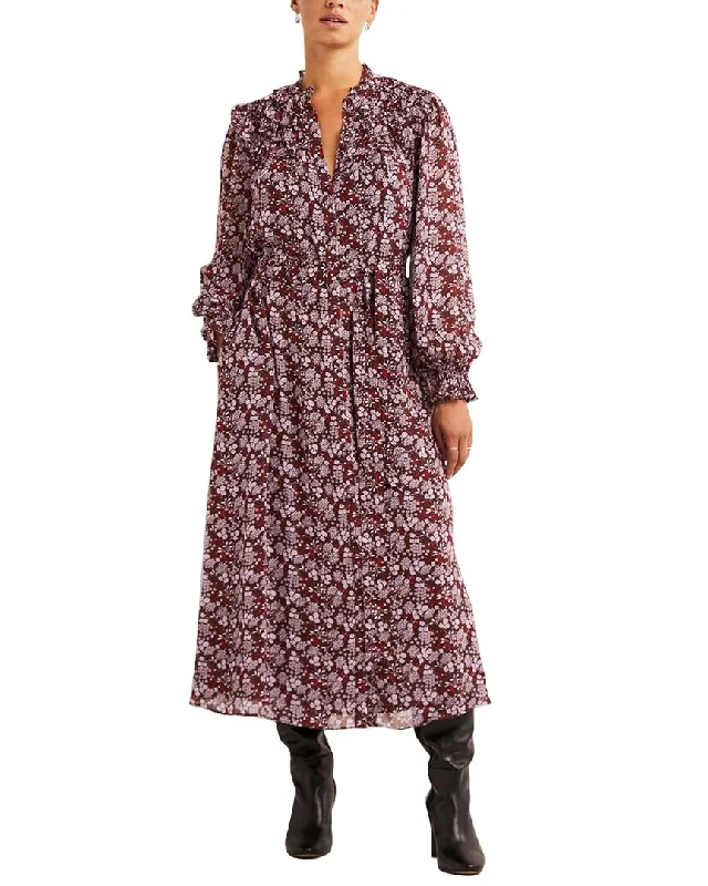 Boden Ruffle Yoke Midi Shirt Dress Maxi Length Midi