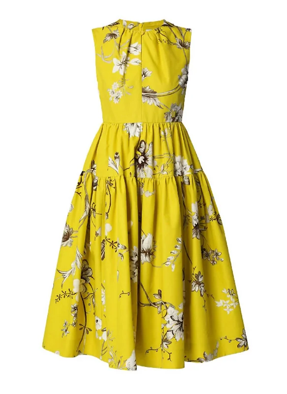 Eleonore Cotton Flare Midi Dress In Chartreuse Midi Skirt Fashion