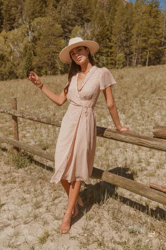 Gingham Midi Dress In Rust Flowy Midi Skirt