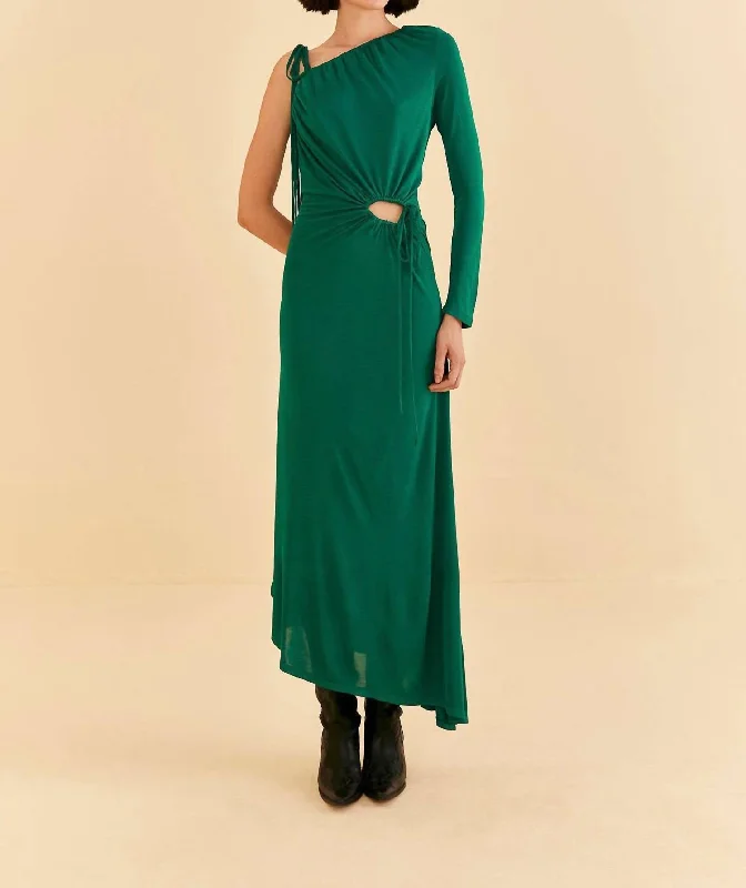 One Shoulder Midi Dress In Emerald Structured Midi Skirt