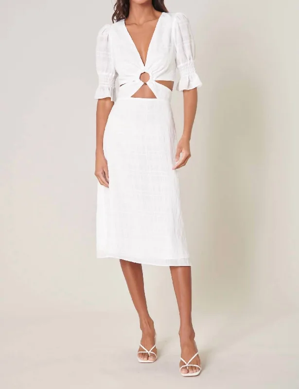 The Bali Cutout Midi Dress In White Long Midi Skirt