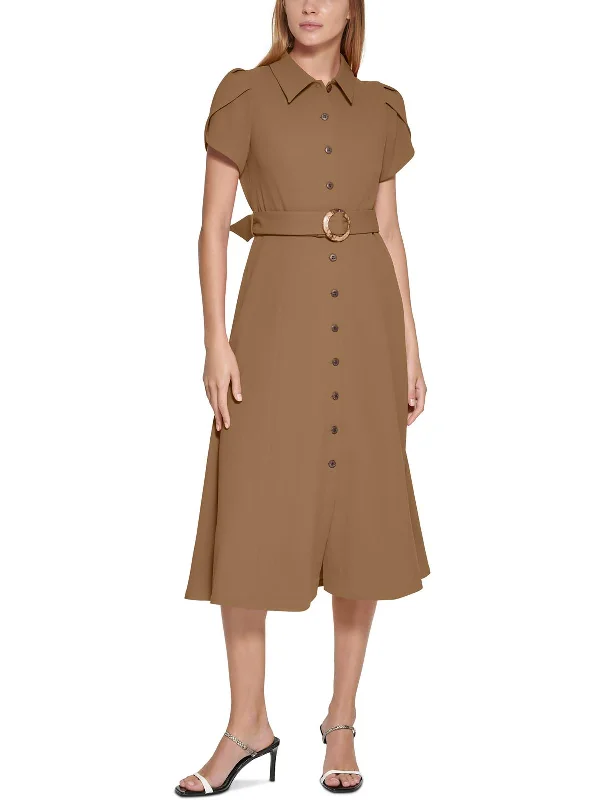 Womens Collared Midi Shirtdress Midi Skirt Style