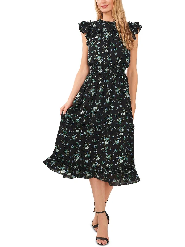 Womens Floral Calf Midi Dress Elegant Midi Skirt