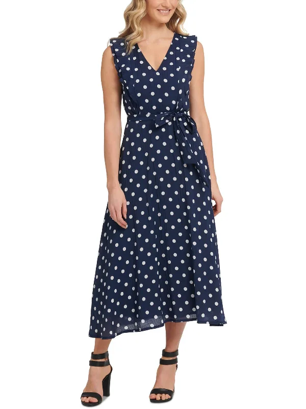 Womens Polka Dot Midi Midi Dress Midi Skirt Set