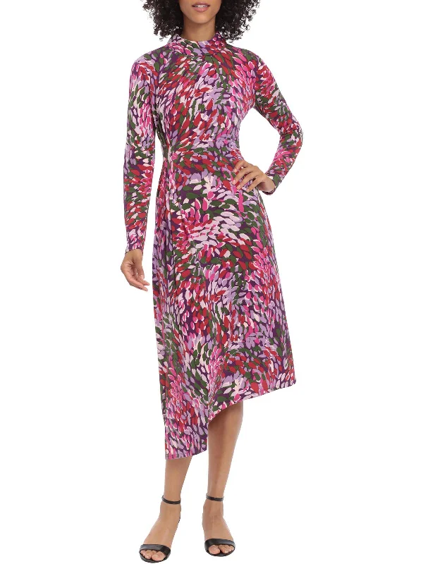 Womens Printed Calf Midi Dress A-line Midi Skirt