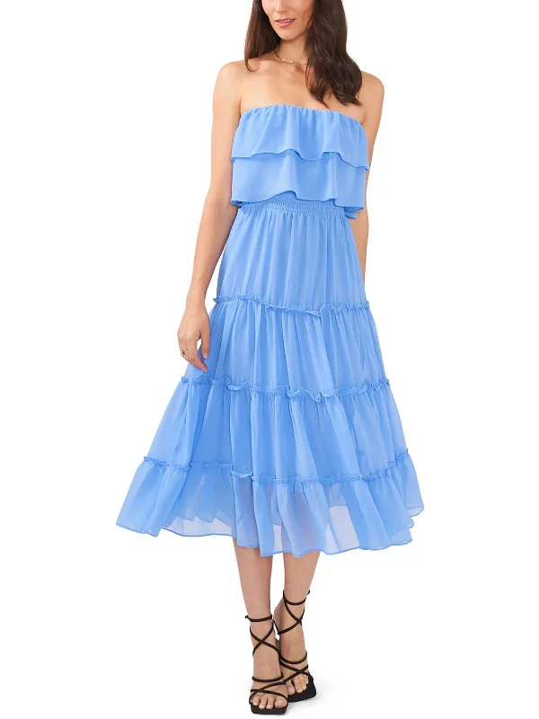 Womens Tiered Ruffle Midi Dress Button-front Midi Skirt