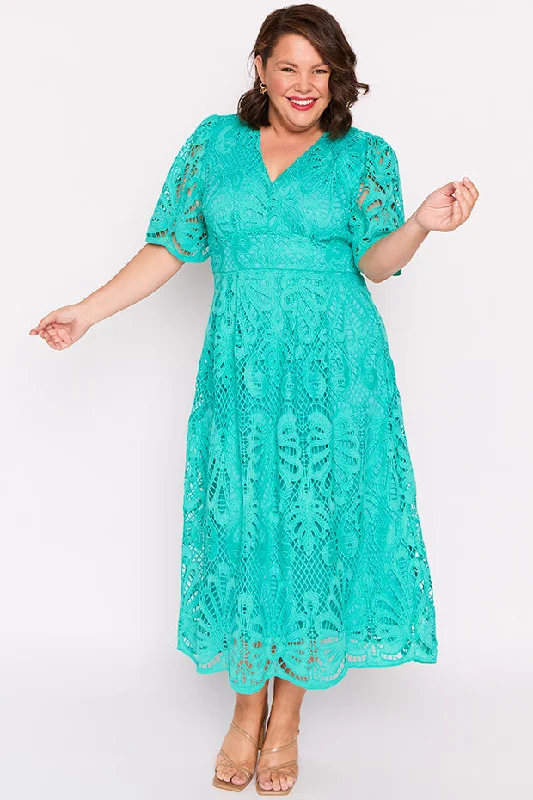 Aurora Teal Lace Dress Sexy Lace Gown