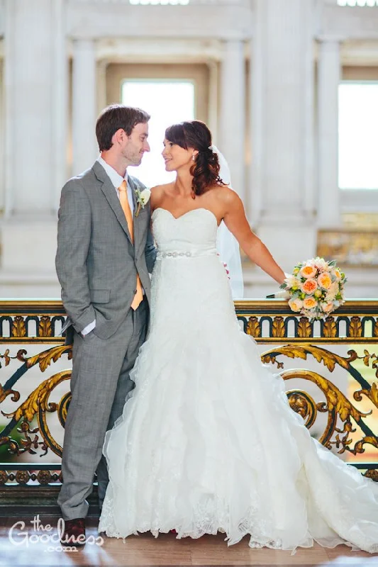 Casablanca Ivory Lace and Organza Fit and Flare Elegant Lace Gown