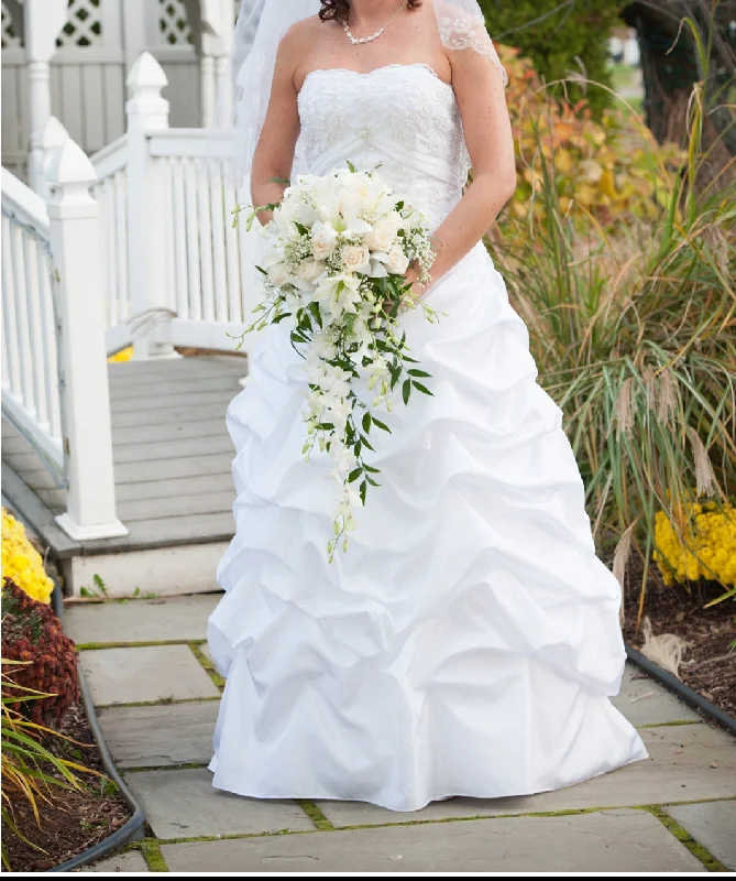 David's Bridal Taffeta Pick-up with Beaded Metallic Lace Bodice Tiered Lace Gown