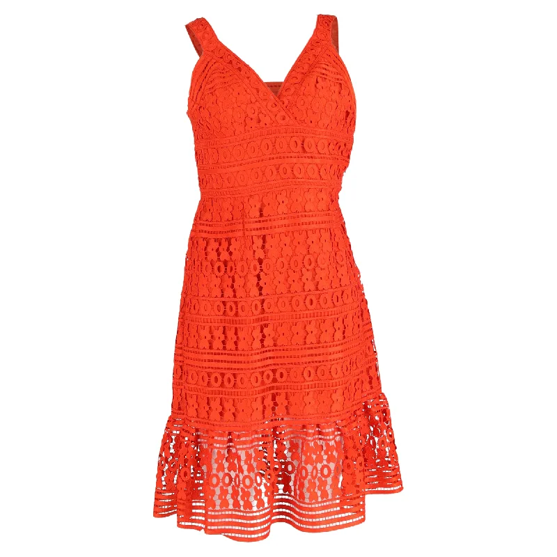 Diane von Furstenberg Lace Flounce Tiana Sleeveless Dress in Orange Polyester Lace Party Gown