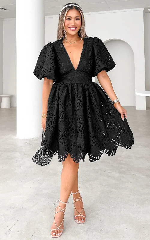 Hazelle Lace Dress - Black White Lace Dress