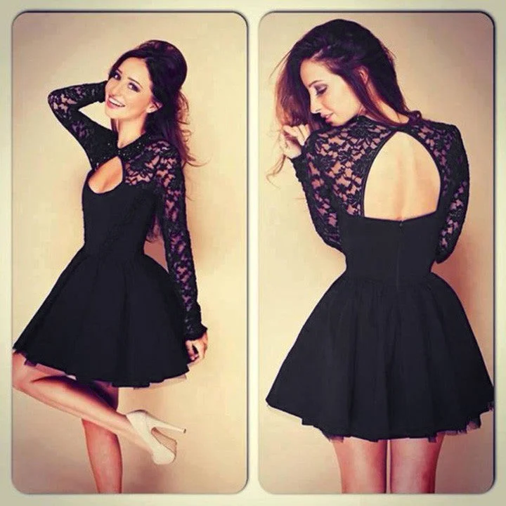 Lace Backless Long-Sleeved Short Dress Simple Lace Gown