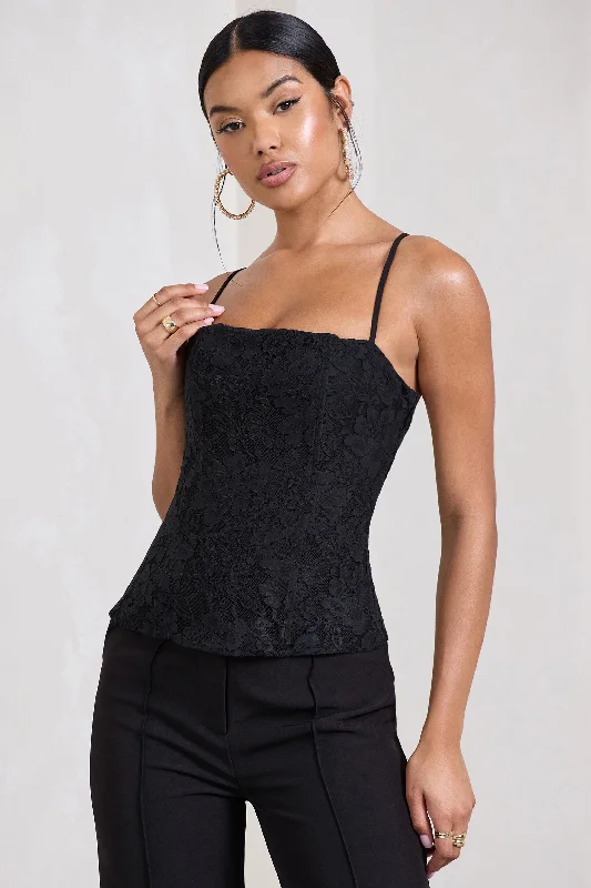 Last Look | Black Lace Strappy Corset Top Boho Lace Dress