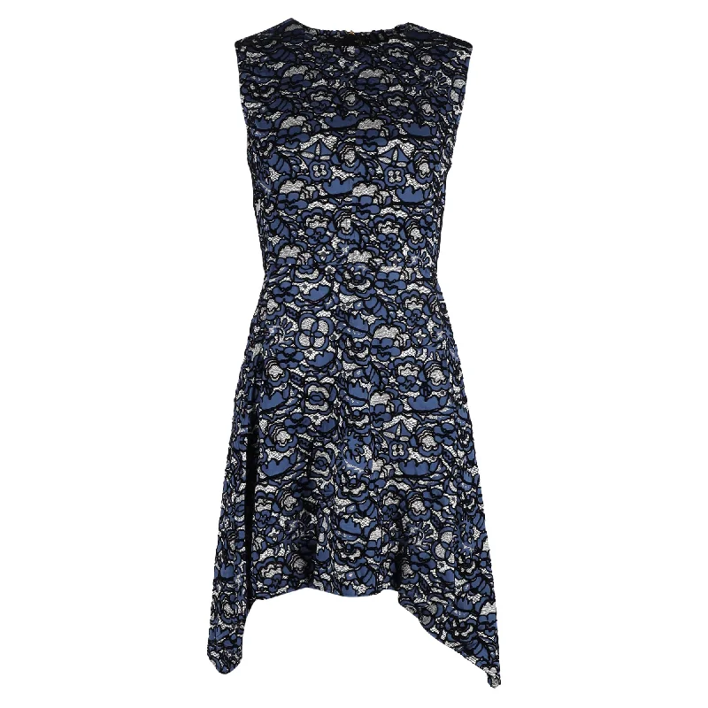 Louis Vuitton Lace Pattern Dress in Blue Silk Lace Gown Style