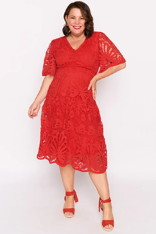 Nicolla Red Lace Dress Elegant Lace Gown