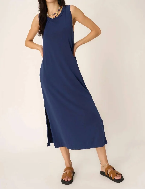 Darla Twist Back Tank Dress In Navy Bliss Sleeveless Casual Dress