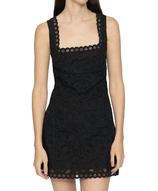 Lovina Embroidery Tank Dress In Black Basic Sleeveless Tank