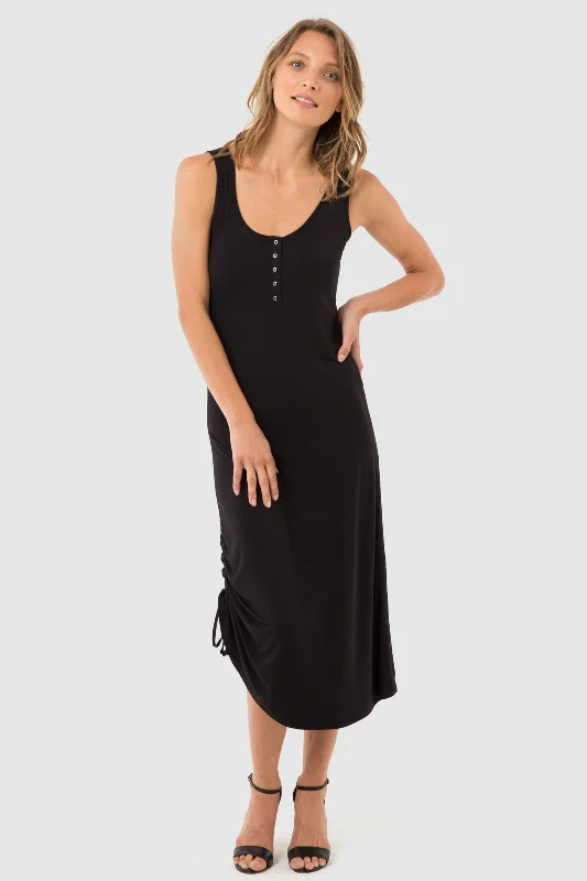 Henley Tank Dress - Black Bold Tank Dress