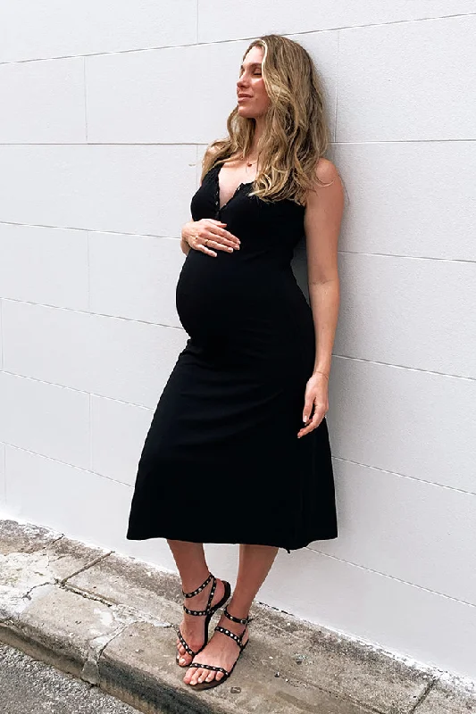 Henley Tank Maternity Dress - Black Sleeveless Tank Gown