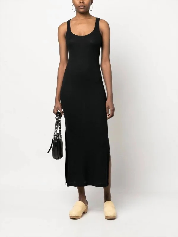 Lyocell Cotton Rib Tank Dress W/ Slits In Black Everyday Tank Dress