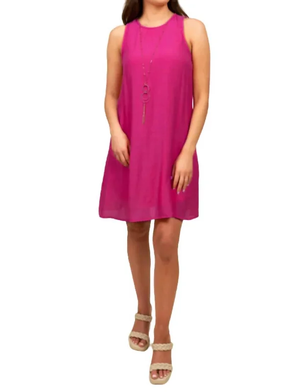 Peacock Tank Dress In Hot Pink A-line Sleeveless Dress