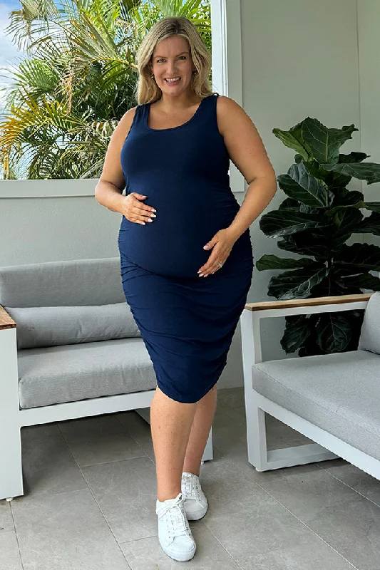 Ruched Tank Maternity Dress - Navy Stretch Tank Dress