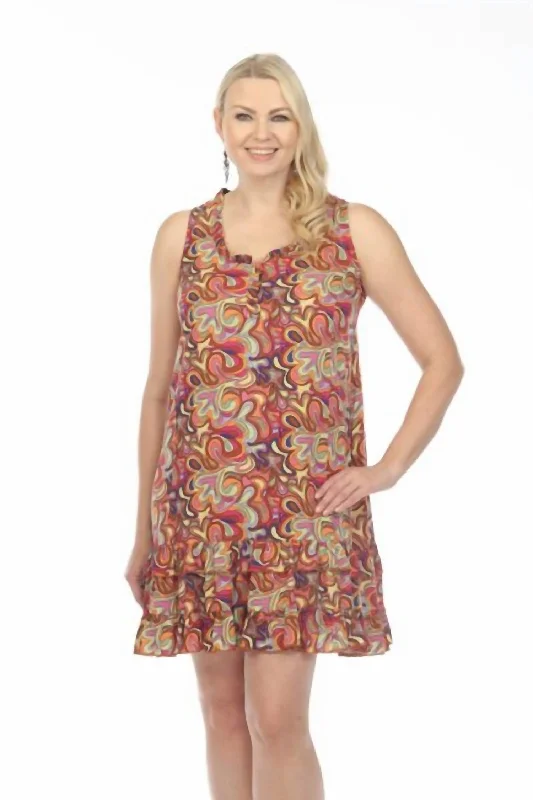 Ruffle Print Short Tank Dress In Rust Tank Dress Fashion