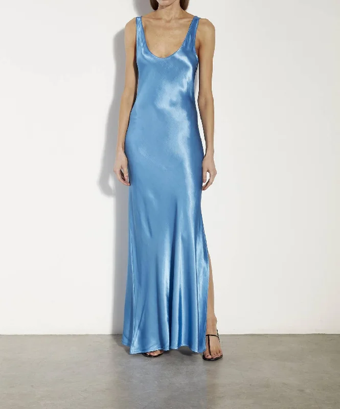 Satin Tank Dress In Pool Blue Stylish Tank Gown